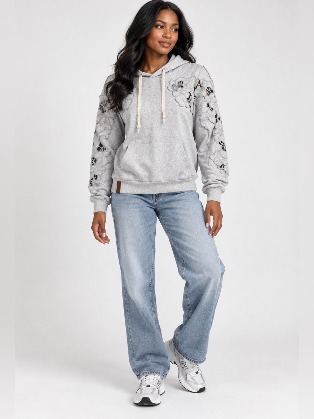 Ampersand Avenue Floral Embroidered Gray Hoodie XS